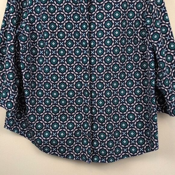 Chico's No Iron Cotton Square-Print Stain Shield 3/4 Length Sleeve Blouse Top - Picture 7 of 11